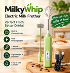 Milky Whip™ USB Rechargeable Electric Milk Frothier with 2 Whisk Attachments