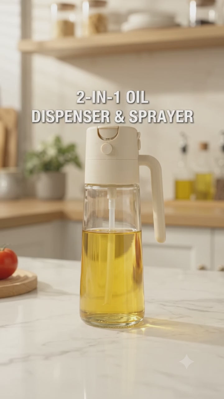 2-in-1 Glass Oil Dispenser & Sprayer – Pour & Spray Bottle for Cooking